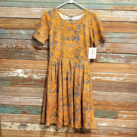 lularoe gold dress LuLaRoe | Dresses | Nwt Lularoe Sz S Amelia Dress Goldblue